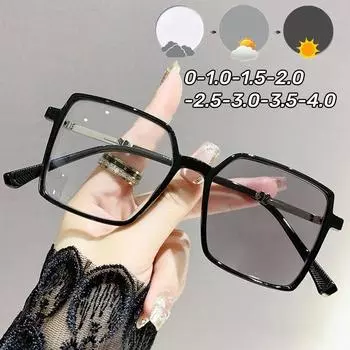 Роскошные фотохромные очки с дизайном «бабочка», модные женские готовые очки для коррекции близорукости, унисекс, мужские очки для коррекции зрения вблизи, меняющие цвет 0 черный серый