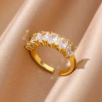 Роскошные геометрические кольца с цирконием для женщин, из нержавеющей стали, золотого цвета, открытое регулируемое обручальное кольцо, эстетическое ювелирное изделие, подарок anillos