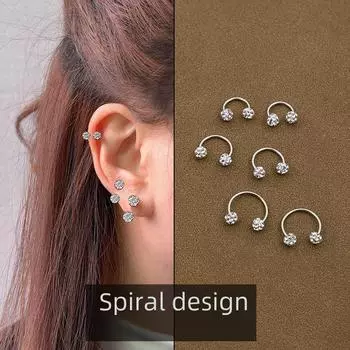 Роскошные геометрические серьги-гвоздики с бриллиантовой огранкой и спиральным U-образным и C-образным дизайном 6mm