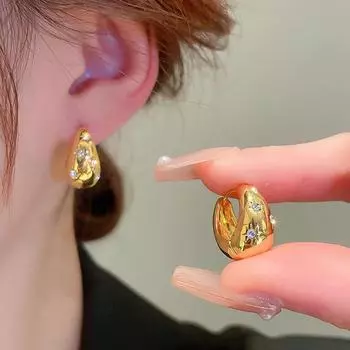 Роскошные гладкие серьги-кольца из циркония со звездами для женщин и девочек, массивные металлические пряжки для ушей в стиле панк Y2K, ювелирные изделия золотой