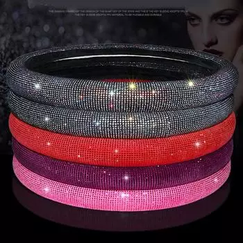 Роскошные хрустальные фиолетовые красные розовые черные ворсинки чехлы на руль автомобиля женские мужские стразы автомобильные аксессуары высокого качества красный