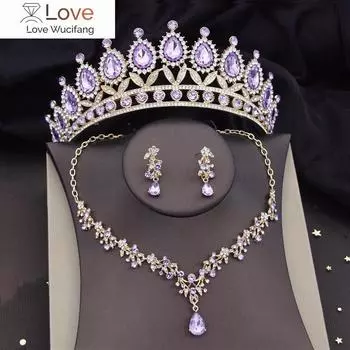 Роскошные хрустальные свадебные комплекты ювелирных изделий для женщин, тиара, корона, серьги, колье, ожерелье, выпускное свадебное платье, ювелирные изделия для невесты, аксессуары