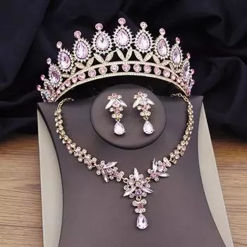 Роскошные хрустальные свадебные комплекты ювелирных изделий для женщин, комплект из ожерелья и сережек с короной, комплекты свадебных украшений для невесты