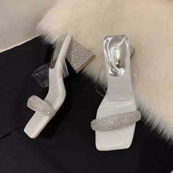 Роскошные хрустальные тапочки, пикантные женские сандалии на высоком каблуке, брендовые туфли-лодочки, новые летние повседневные шлепанцы, шлепанцы, женская обувь, тапочки 37