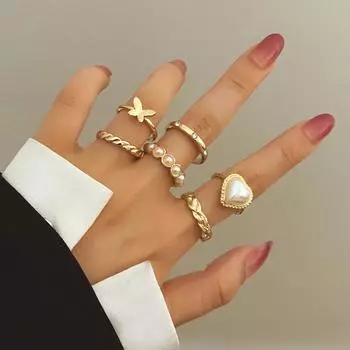 Роскошные и элегантные женские кольца, популярный набор уличных украшений для вечеринок золотой