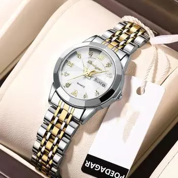 Роскошные Элегантные Женские Часы Высокого Качества Повседневные Светящиеся Водонепроницаемые Кварцевые Женские Часы Из Нержавеющей Стали Нарядные Часы с Датой Недели серебряный