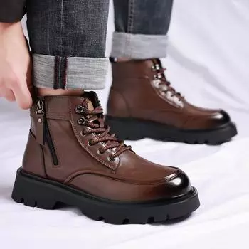 Роскошные качественные дизайнерские мужские туфли из натуральной кожи для отдыха на природе, повседневные кожаные высокие ботинки на шнуровке для отдыха на природе, мотоциклетные ботинки 38 чёрный