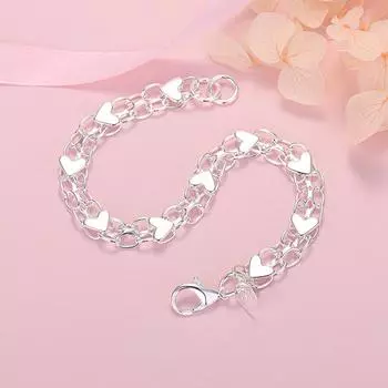 Роскошные классические браслеты из стерлингового серебра 925 пробы в форме сердца для женщин, модные дизайнерские украшения, подарки на свадьбу, день рождения 20cm 8inches