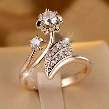 Роскошные кольца из белого циркония в виде цветка и листа для женщин и девочек, золотые украшения для свадьбы и помолвки 6 золотой