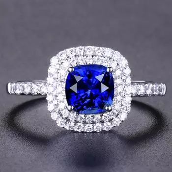 Роскошные кольца с синим сапфиром для женщин, полные циркониевые бриллианты, белое золото, королевские ювелирные изделия, обручальное кольцо для вечеринки resizable