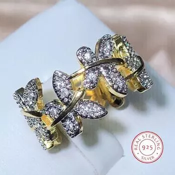 Роскошные кольца в форме бабочки с цирконием золотого цвета для женщин, модное обручальное кольцо с кристаллами, вечерние ювелирные изделия, подарок 10 белый