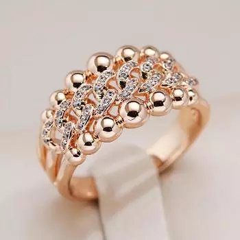 Роскошные кольца золотого цвета с двойным шариком и полой цепочкой из циркона для женщин, индивидуальные ювелирные изделия 6