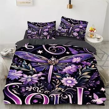 Роскошные комплекты постельного белья с 3D-цифровой печатью, фиолетовые богемные бабочки, пододеяльник, комплект королевы, королевского размера, покрывало с цветочным узором EU Single 135x200cm