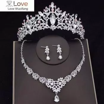 Роскошные комплекты свадебных украшений с цветочным сердечком для женщин, модная тиара, серьги с короной, ожерелье, свадебные украшения, комплект из Дубая