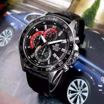 Роскошные кожаные часы Casio Edifice в динамичном спортивном дизайне с хронографом EFV-550L-1A