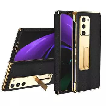 Роскошные кожаные чехлы для Samsung Galaxy Z Fold 2 Fold 3 Fold 4 5g Покрытие рамки с подставкой Передняя крышка Стеклянная защитная пленка for Samsung Z Fold 4 зелёный
