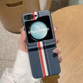 Роскошные кожаные чехлы для Samsung Galaxy Z Flip 5 3 4, чехол для телефона, складной чехол с рисунком личи, антидетонационный универсальный чехол Z Flip 4 For Galaxy Z Flip5 серый