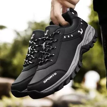 Роскошные кожаные кроссовки, мужская спортивная обувь, уличные кроссовки с толстой подошвой, на шнуровке, повседневные кроссовки, нескользящие, для ходьбы, походов, для мужчин 38 чёрный