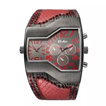 Роскошные кожаные спортивные мужские часы с двумя часовыми поясами и кварцевым механизмом