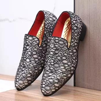 Роскошные кожаные туфли для мужчин, свадебные вечеринки, ночные клубы, принтованные модные мужские классические лоферы, мокасины, мужские туфли на плоской подошве для вождения на открытом воздухе 39 серебряный