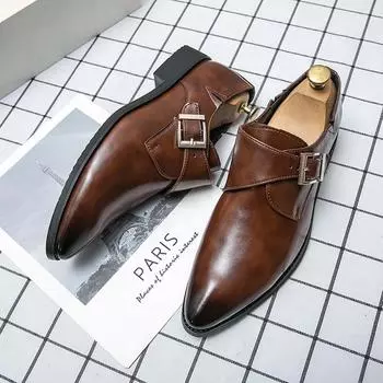 Роскошные кожаные туфли мужские мокасины с пряжками повседневные мужские туфли в британском стиле толстая подошва лакированная кожа мягкие туфли мокасины 38 чёрный