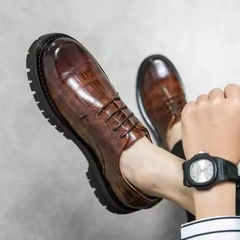 Роскошные кожаные туфли на шнуровке с круглым носком и толстой подошвой на платформе. Кожаные туфли. Деловая обувь. Повседневная обувь высокого качества. 38 чёрный