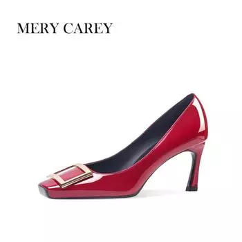 Роскошные кожаные туфли на высоком каблуке для женщин 2024 года, новые летние туфли-лодочки с квадратным носком и французским темпераментом для офиса, телесные туфли для девочек 34