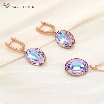 Роскошные красочные овальные серьги в форме яйца с кристаллами, комплекты ювелирных изделий для женщин, свадебное модное ожерелье с подвеской