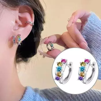 Роскошные красочные серьги со стразами, женские модные медные круглые серьги-кольца для женщин и девочек, модные ювелирные изделия, бижутерия, подарок