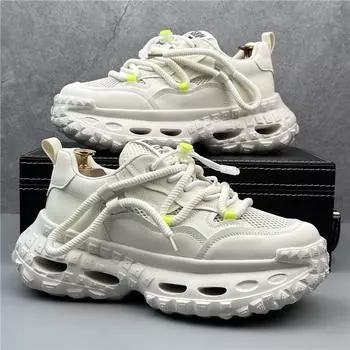 Роскошные кроссовки мужские дизайнерские кроссовки на подошве из шин модные повседневные кожаные сетчатые дышащие спортивные туфли на платформе с увеличенной высотой 38 чёрный