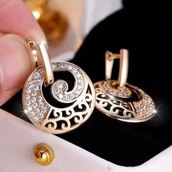 Роскошные круглые полые серьги золотого цвета для женщин, белые циркониевые геометрические свадебные серьги, винтажные украшения для вечеринок золотой