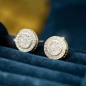 Роскошные круглые серьги-гвоздики золотого цвета, серьги-гвоздики в стиле хип-хоп для женщин и мужчин, подарок на годовщину свадьбы, ювелирные изделия золотой