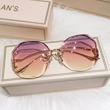 Роскошные круглые солнцезащитные очки с градиентом, женские металлические изогнутые очки с дужками, морские модные солнцезащитные очки без оправы, женские UV400 A