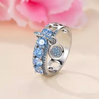 Элегантное женское кольцо с подвеской и кристаллами, женская бижутерия, красивое кольцо 5 серебряный/чёрный