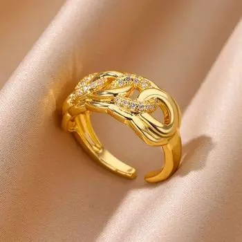 Роскошные кубинские кольца-цепочки из циркония для женщин, обручальное кольцо из нержавеющей стали золотого цвета, женское эстетическое ювелирное украшение, подарок на вечеринку