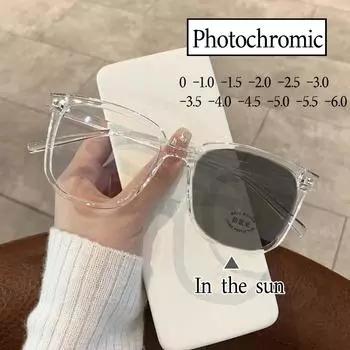 Роскошные квадратные близорукие женские модные фотохромные солнцезащитные очки для близорукости, меняющие цвет, минус диоптрии -6