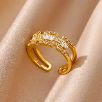 Роскошные квадратные циркониевые двухслойные кольца для женщин из нержавеющей стали золотого цвета обручальное кольцо женское эстетическое ювелирное украшение подарок на вечеринку