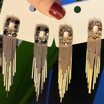 Роскошные квадратные длинные серьги с кисточками для женщин, свадебные и помолвочные модные ювелирные изделия, серьги с цирконием