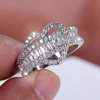 Роскошные квадратные кольца с цирконием в форме сердца для женщин и мужчин, стильные ювелирные изделия для свадебной вечеринки, модный подарок 6 серебряный/белый