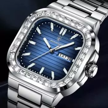 Роскошные квадратные мужские кварцевые часы водонепроницаемые светящиеся мужские часы с датой и бриллиантовым безелем из нержавеющей стали деловые мужские часы золотой