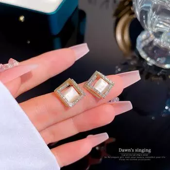 Роскошные квадратные серьги-гвоздики с опалом для женщин, изысканные золотые серьги с цирконием, модные свадебные украшения