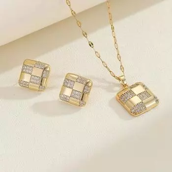 Роскошные квадратные серьги из нержавеющей стали золотого цвета для женщин и девочек, модный комплект ювелирных изделий, подарок на вечеринку золотой