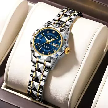 Роскошные кварцевые часы для женщин, элегантные часы из нержавеющей стали, водонепроницаемые, светящиеся, с календарем, наручные часы для женщин, наручные часы для платья чёрный