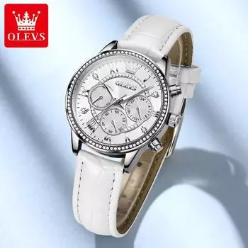 Роскошные кварцевые часы с бриллиантами для женщин с кожаным ремешком, водонепроницаемые, светящиеся, модные часы-хронограф Relogio Feminino серебряный/белый