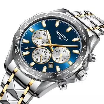 Роскошные кварцевые часы с хронографом для мужчин из нержавеющей стали, водонепроницаемые, с датой, деловые мужские часы Relogios Masculino золотой/чёрный