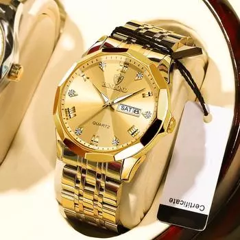 Роскошные кварцевые мужские наручные часы спортивные мужские часы водонепроницаемые светящиеся дата неделя нержавеющая сталь мужские часы мужские золотые