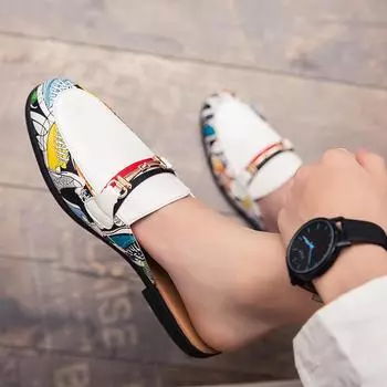 Роскошные летние белые полудрагоценные лоферы Роскошные брендовые мужские туфли Повседневная мужская обувь для вечеринок Кожаные удобные тапочки без застежек 39