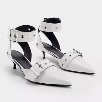 Роскошные летние босоножки с заостренным ремнем и пряжкой на тонком каблуке, одинарные туфли с пряжкой на ремне, женские туфли Baotou Silver Back Empty на высоком каблуке 35