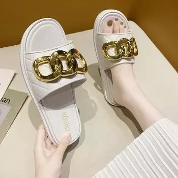 Роскошные летние новые сандалии женские цепные звенья корейская версия уличная одежда для дома и помещения персонализированная пляжная обувь 36-37 белый