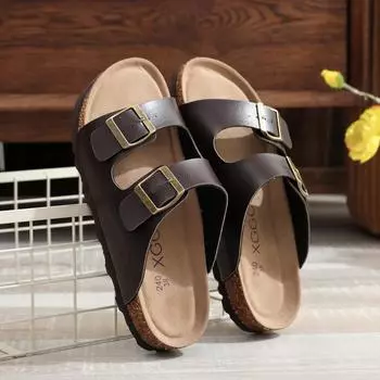 Роскошные летние тапочки для женщин и мужчин, плоские уличные трендовые пляжные сандалии с 2 полосами, двойной ремешок, фирменный дизайн, коричневые шлепанцы 36